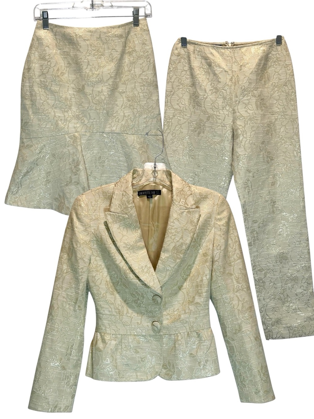 Lafayette 148 Gold Metallic Brocade Three Piece Set - Formal, Wedding - Size 2